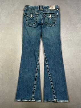 True Religion Dark Blue Flared Jeans with Pocket Embroidery